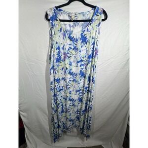 Water Lily 3X 💙 Blue Floral Rayon Dress • Sleeveless • Flowy & Comfortable